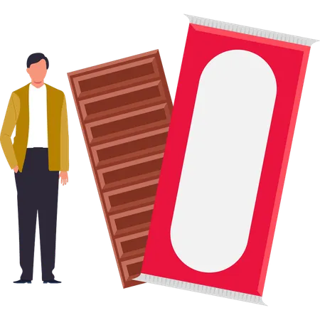 Le garçon mange une barre de chocolat  Illustration