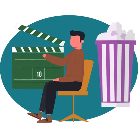Le garçon pointe un chariot de bobines vidéo  Illustration