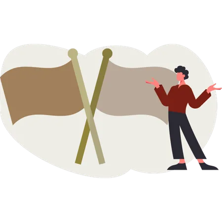 Le garçon montre des drapeaux  Illustration