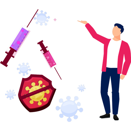 Le garçon montre différentes injections  Illustration