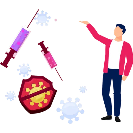 Le garçon montre différentes injections  Illustration