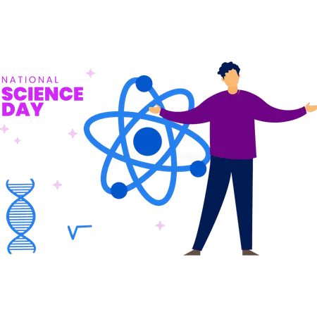 Le garçon montre la molécule atomique  Illustration