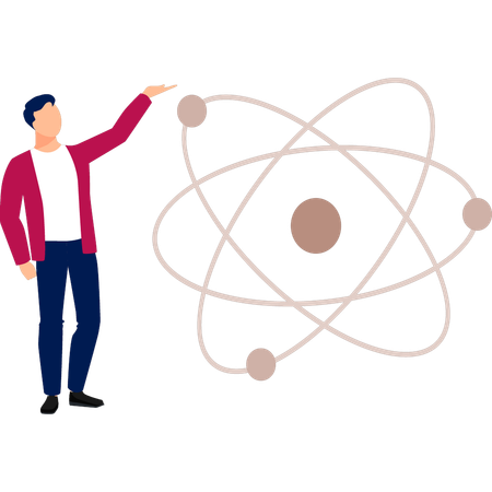 Le garçon montre la molécule atomique  Illustration