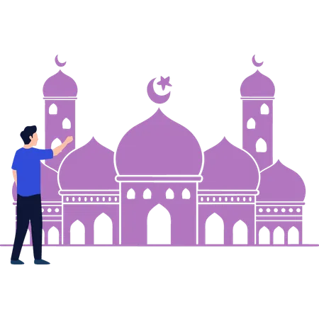 Le garçon montre la mosquée  Illustration