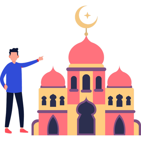 Le garçon montre la mosquée sacrée  Illustration