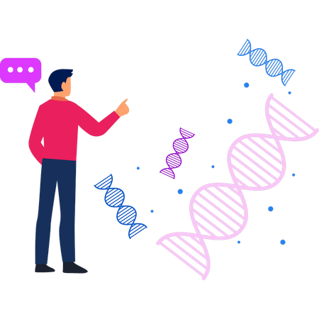 Le garçon montre la structure de l'ADN  Illustration