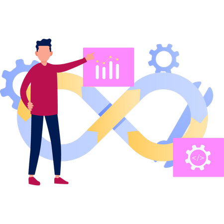 Le garçon montre le graphique DevOps  Illustration