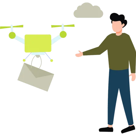 Le garçon montre l'e-mail du drone  Illustration