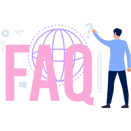 Le garçon pointe vers le service FAQ  Illustration