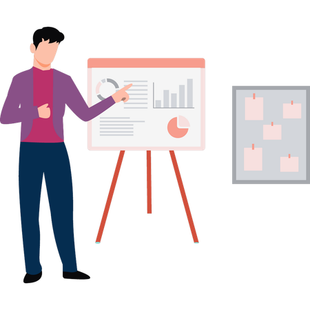 Le garçon montre le graphique au tableau  Illustration