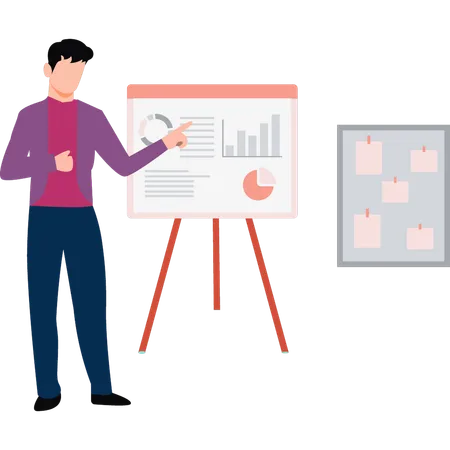 Le garçon montre le graphique au tableau  Illustration