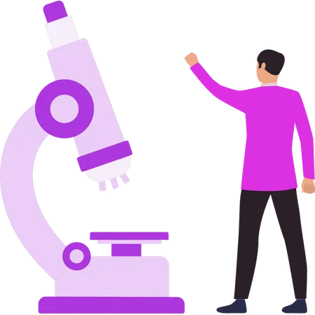 Le garçon montre le microscope  Illustration