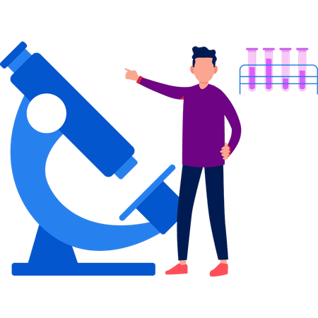 Le garçon montre le microscope  Illustration