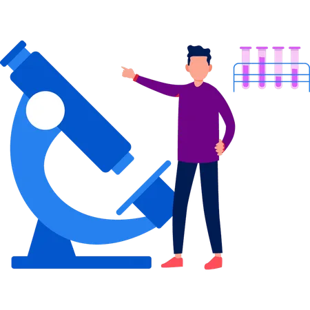 Le garçon montre le microscope  Illustration