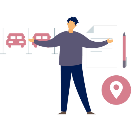 Le garçon montre l'emplacement du parking  Illustration