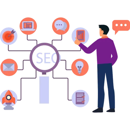 Le garçon montre le marketing seo  Illustration