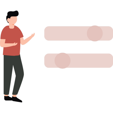 Le garçon montre les curseurs de contrôle  Illustration