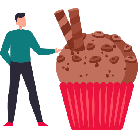 Le garçon montre un muffin au chocolat  Illustration