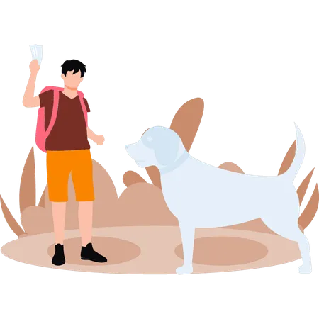 Le garçon nourrit le chien  Illustration