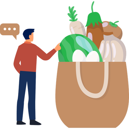 Le garçon parle d'un sac d'épicerie  Illustration