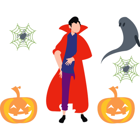 Le garçon porte un costume de vampire  Illustration