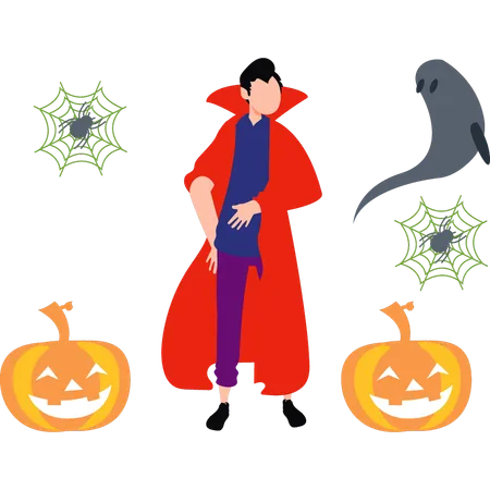 Le garçon porte un costume de vampire  Illustration