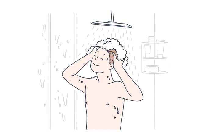 Le garçon prend une douche  Illustration