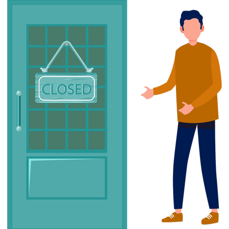 Le garçon présente la porte fermée  Illustration