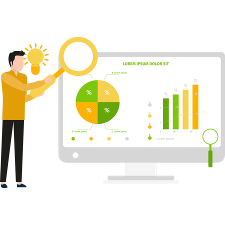 Le garçon cherche des idées pour le graphique  Illustration