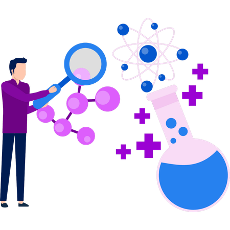 Le garçon cherche une molécule d’atome  Illustration