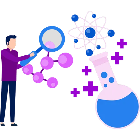 Le garçon cherche une molécule d’atome  Illustration