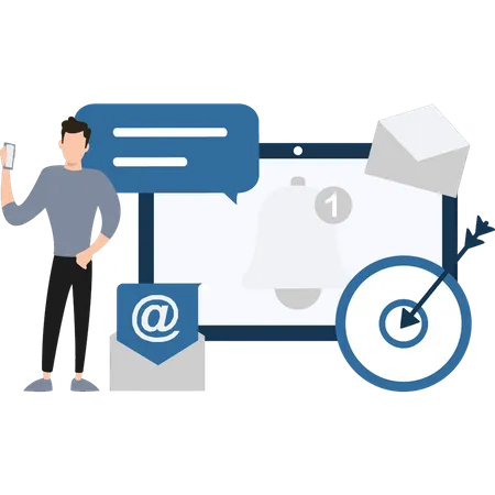 Le garçon reçoit des notifications par e-mail  Illustration