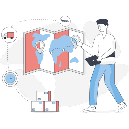 Le garçon regarde l'emplacement de la carte  Illustration
