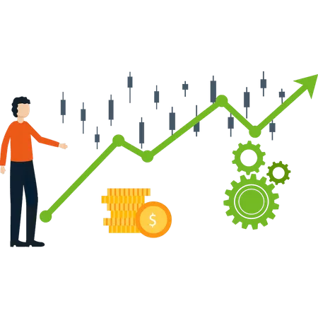 Le garçon regarde le graphique du dollar  Illustration