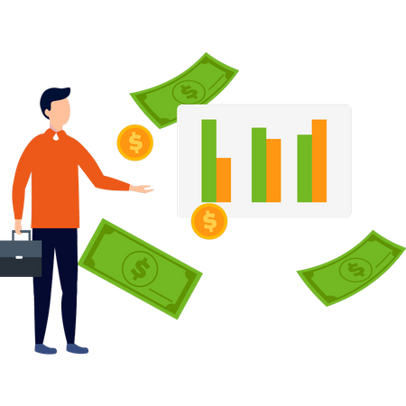 Le garçon regarde le graphique du dollar  Illustration