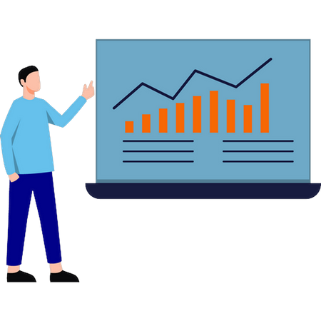 Le garçon regarde l'augmentation du graphique  Illustration