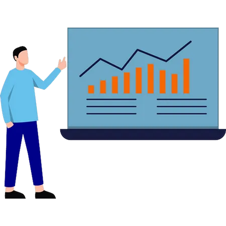 Le garçon regarde l'augmentation du graphique  Illustration