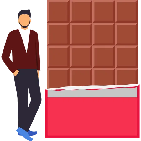 Le garçon regarde la barre de chocolat  Illustration