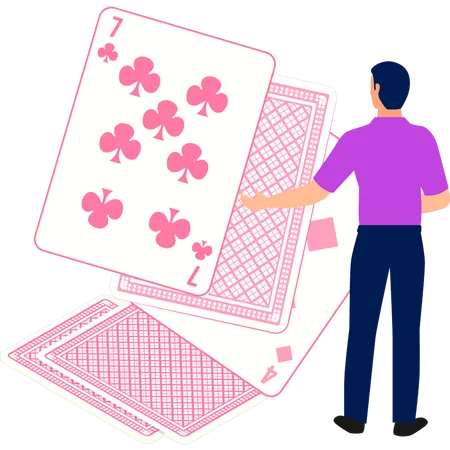 Le garçon regarde la carte de poker  Illustration