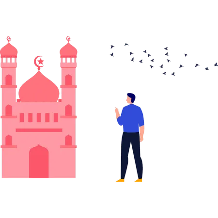 Le garçon regarde la mosquée  Illustration