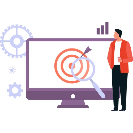 Le garçon regarde l'objectif cible sur le moniteur  Illustration