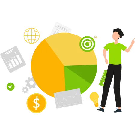 Le garçon regarde le diagramme circulaire  Illustration