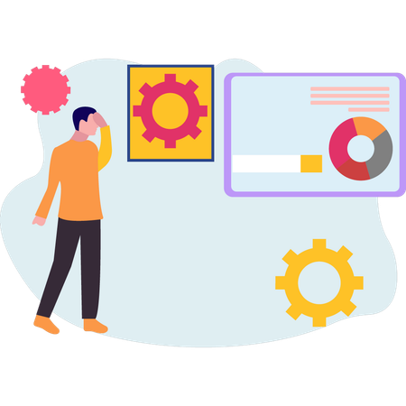 Le garçon regarde le diagramme circulaire  Illustration