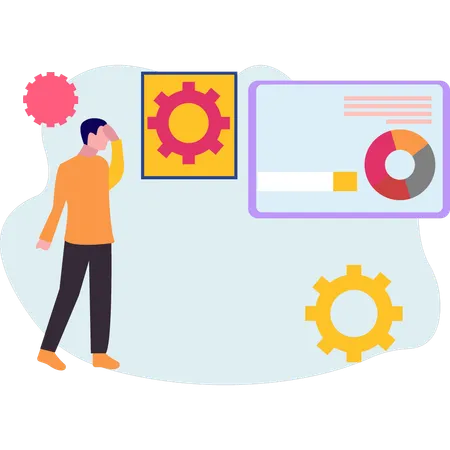 Le garçon regarde le diagramme circulaire  Illustration