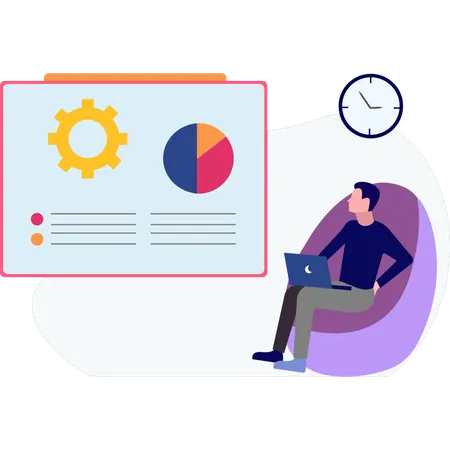 Le garçon regarde le diagramme circulaire  Illustration