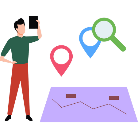 Le garçon regarde le chemin vers l'emplacement  Illustration