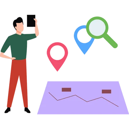 Le garçon regarde le chemin vers l'emplacement  Illustration