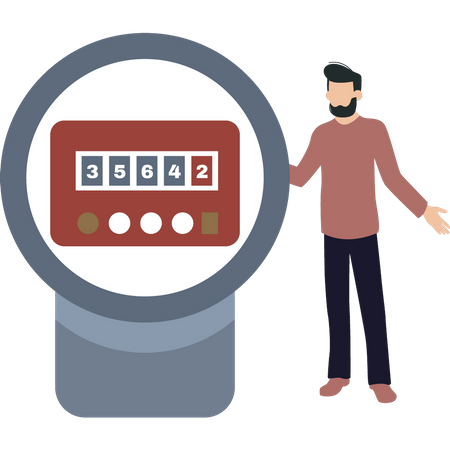 Le garçon regarde le relevé du compteur  Illustration