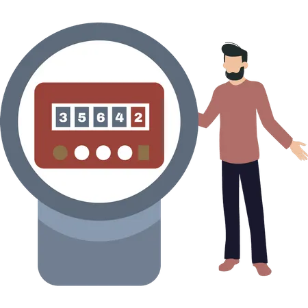 Le garçon regarde le relevé du compteur  Illustration