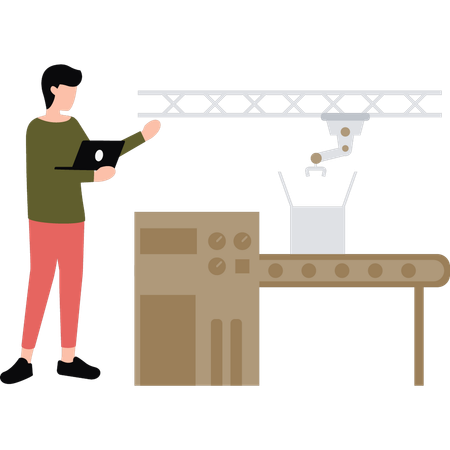 Le garçon regarde la machine à convoyeur  Illustration